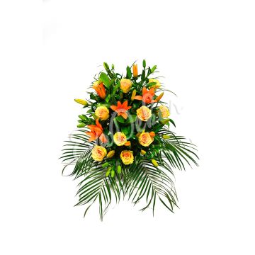 Smuteční kytice Oranžové lilie a oranžové růže - EvaDekor.cz rozvoz květin po Praze