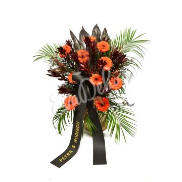 Smuteční kytice Leucadendron a gerbery - EvaDekor.cz rozvoz květin po Praze
