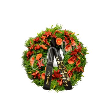 Smuteční věnec Červené lilie a červené gerbery - EvaDekor.cz rozvoz květin Praha